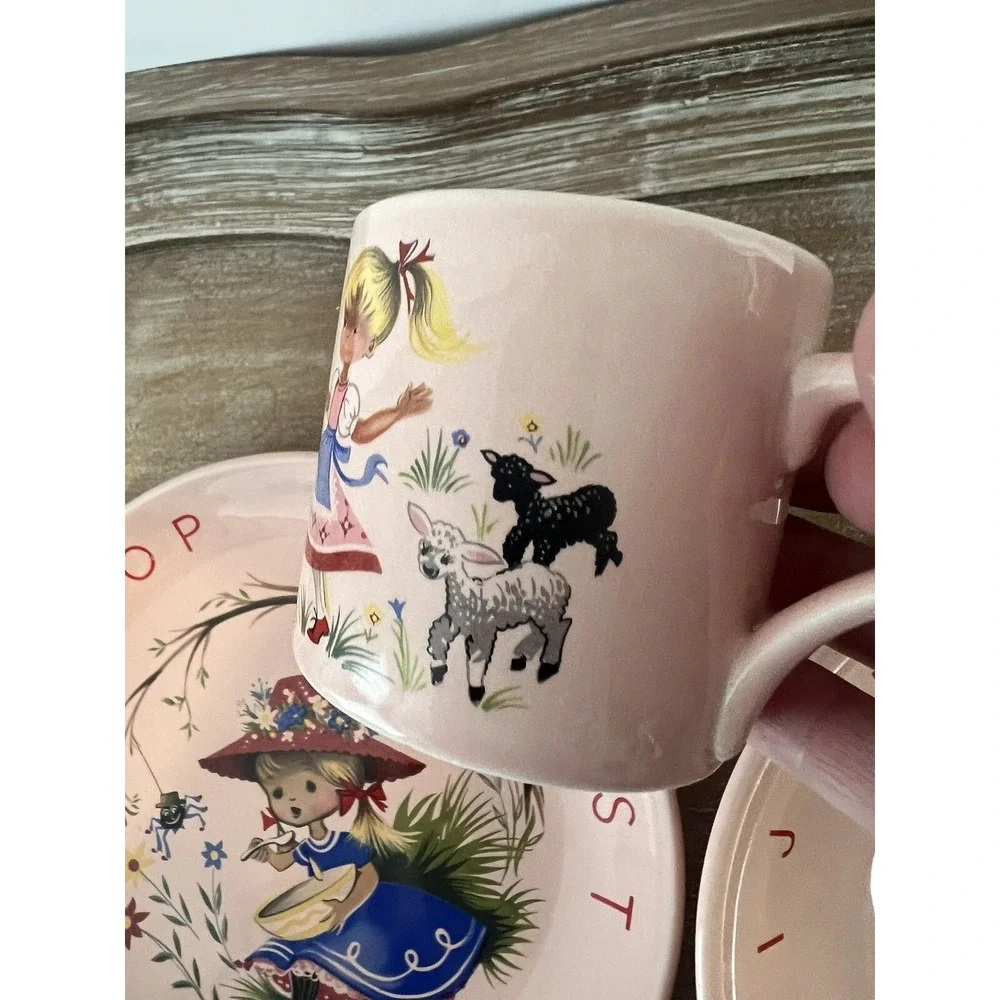 Vtg James Kent Old Foley England Nursery Rhyme Cup Bowl Plate Set Pink Alphabet - Picture 10 of 11